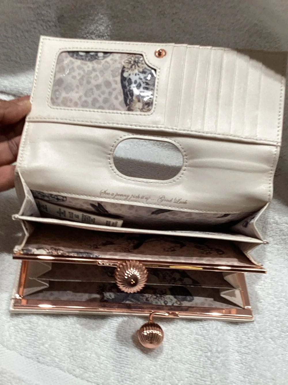 Ted Baker Rose-Print Floral Wallet with Rose Gold Clasp Like New